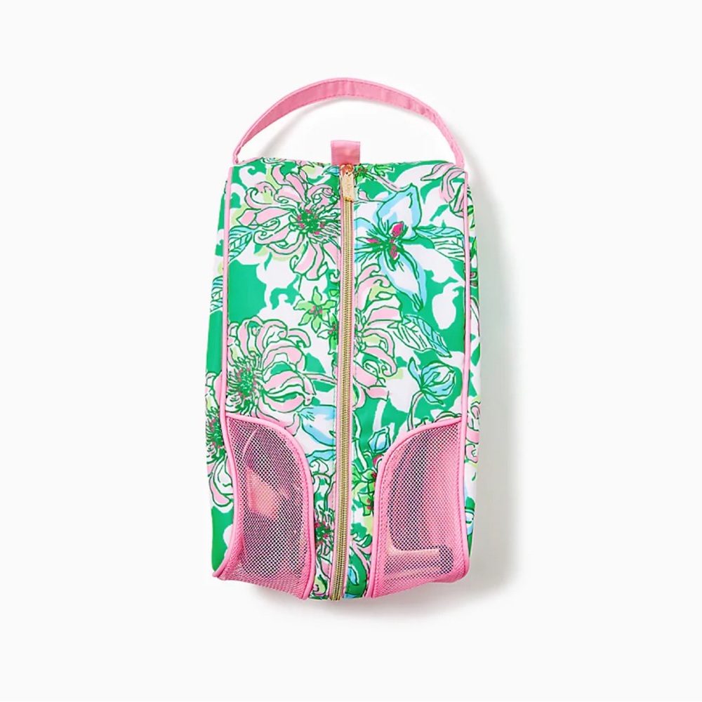 NWT/ NIP Lilly Pulitzer shoe bag, spearmint blossom views sz 7.25x 12L x 4.5 D